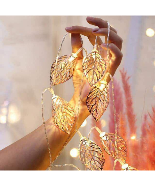 فرع نور لاكسسوارات رمضان ورق شجرة ذهبي - 3 متر