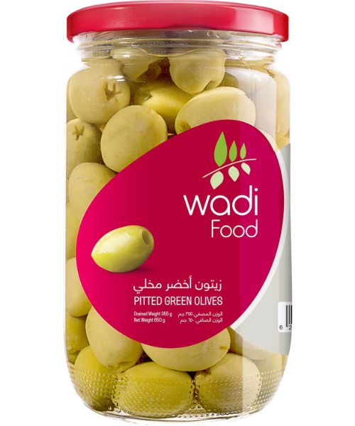 Wadi Food Pitted Green Olives Jar -650 Gm