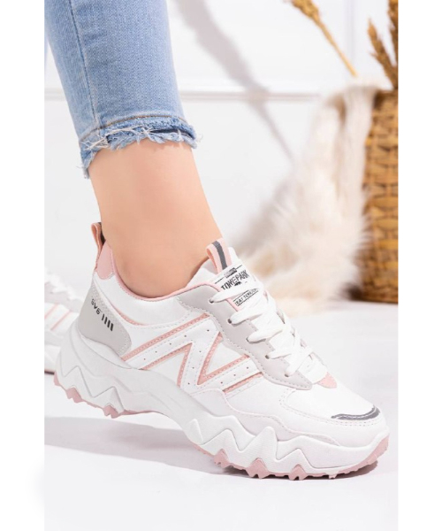 Printed Casual High Neck Lace Up Shoes For Women - Pink