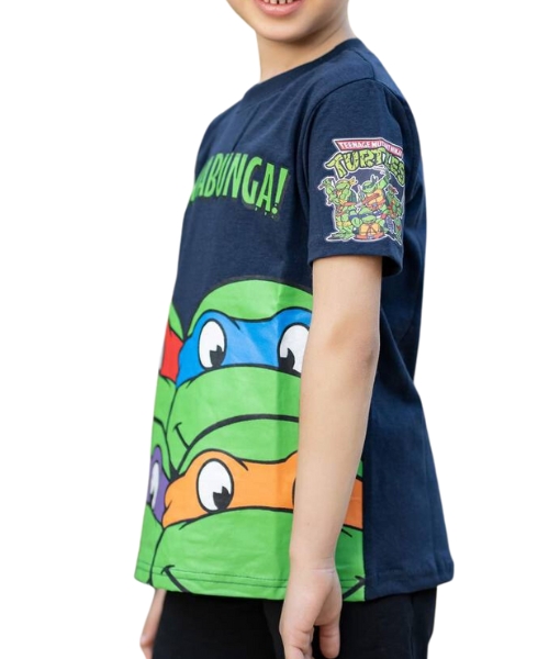 Cotton T shirt Printed Ninja Turtles Short Sleeve Round Neck For Boys - Blue