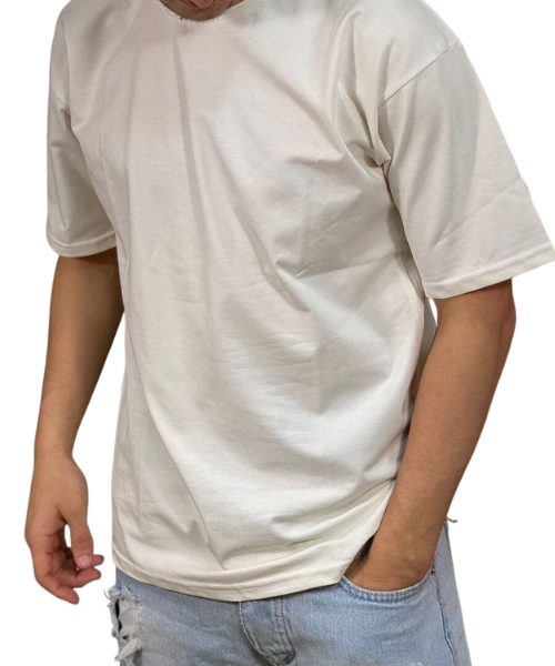 Cotton T shirt Solid Sleeve Round Neck Off White