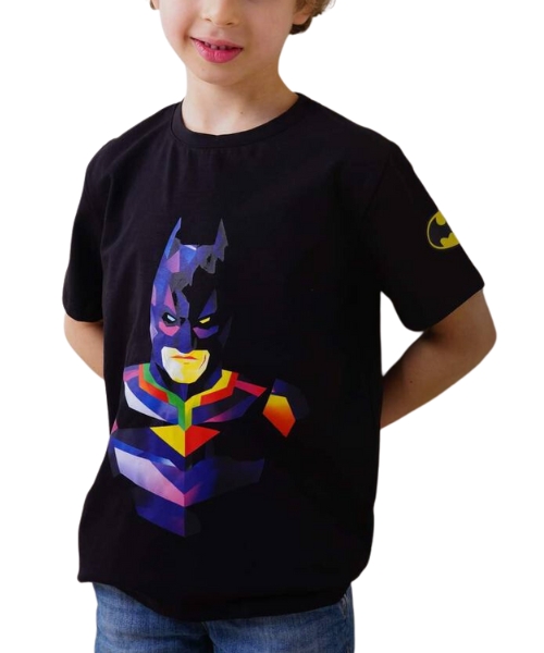 Cotton T shirt Printed Batman Short Sleeve Round Neck For Boys - Black