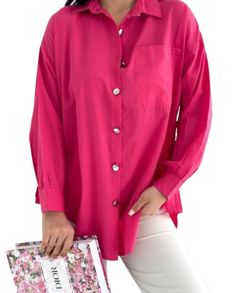 Full Sleeve With Neck And Pocket Shirt For Women - Fuchsia