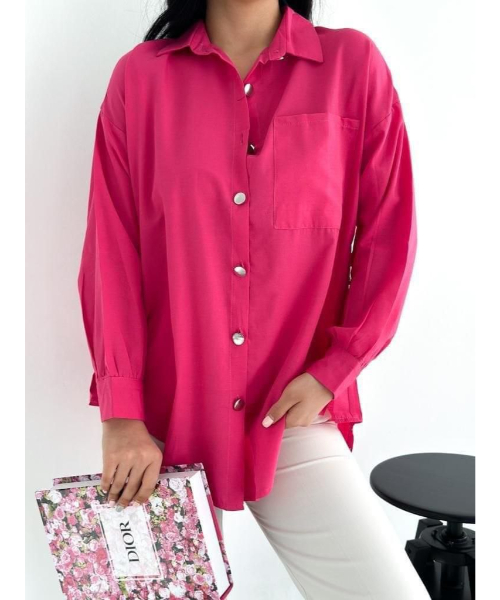Full Sleeve With Neck And Pocket Shirt For Women - Fuchsia