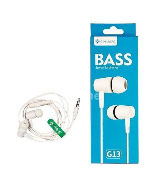 Celebrat G13 Stereo Sound Earphone 3.5mm Audio Jack Super Bass Stereo Earphones - White
