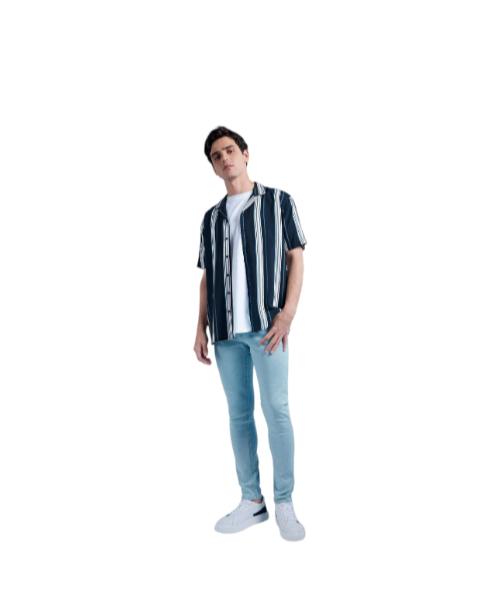 Defacto Striped Viscose Short Sleeve Shirt With Neck For Men