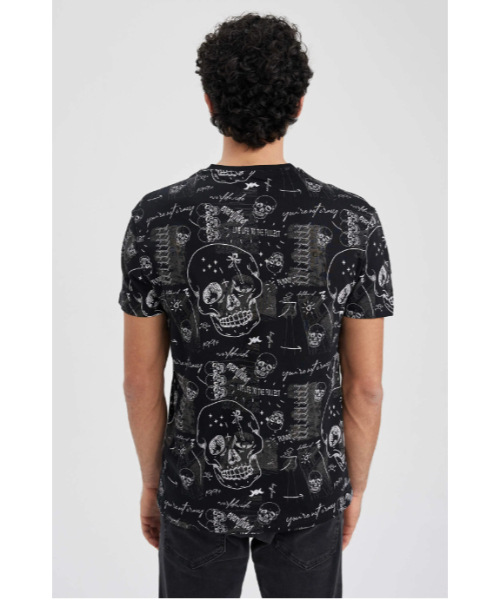 Round Neck T Shirt - Skull Print, Cotton T-Shirt with print