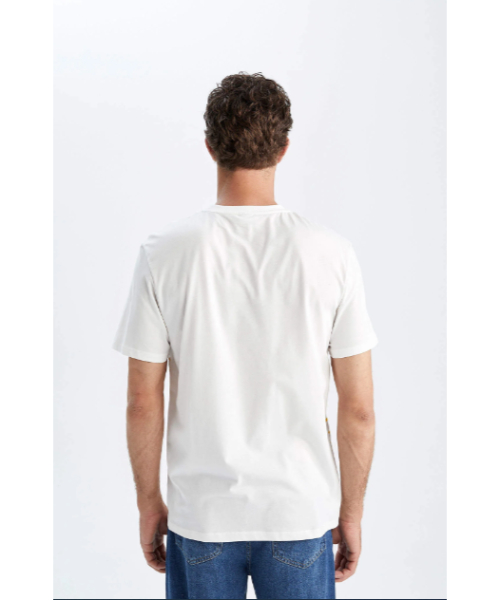 Defacto Striped Round Neck Short Sleeve Cotton T-Shirt For Men - White Yellow