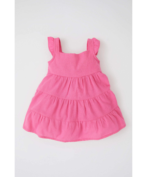 Defacto Cotton Sleeveless Square Neck Solid Dress For Girls - Fuchsia