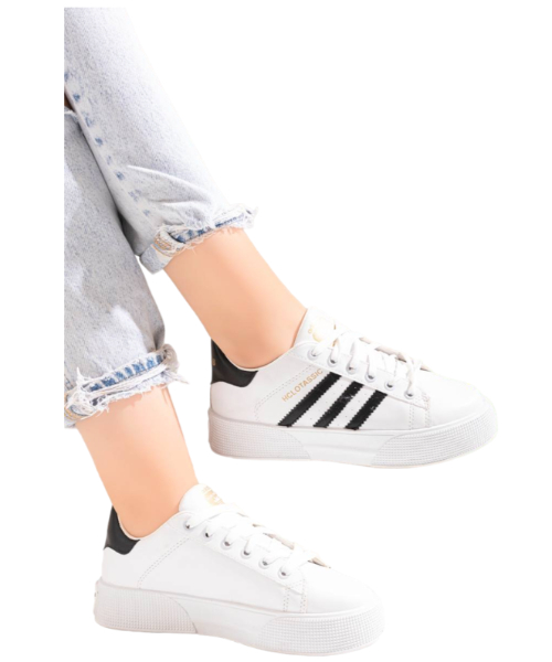 Solid Casual Lace Up Shoes For Women - White Black