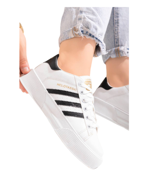 Solid Casual Lace Up Shoes For Women - White Black