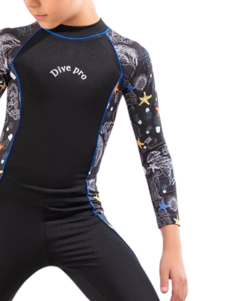 Solid Waterproof Zip Up Swimsuit For Boys - Navy