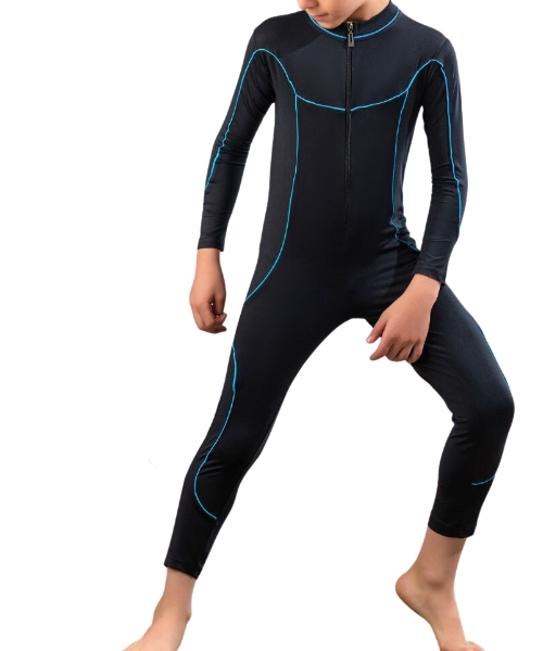 Solid Waterproof Zip Up Swimsuit For Boys - Navy