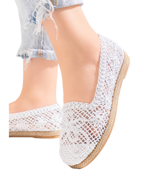 White on sale crochet flats