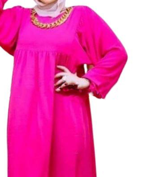 Solid Maxi Dress Full Sleeve Round Neck For Women - Fuchsia
