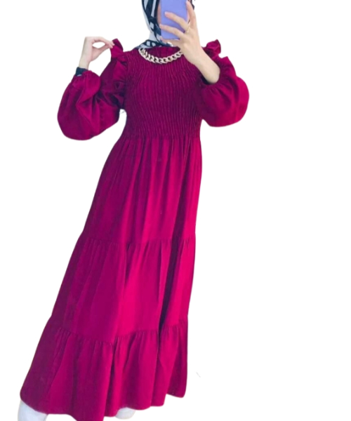Solid Maxi Dress Full Sleeve Round Neck For Women - Purple