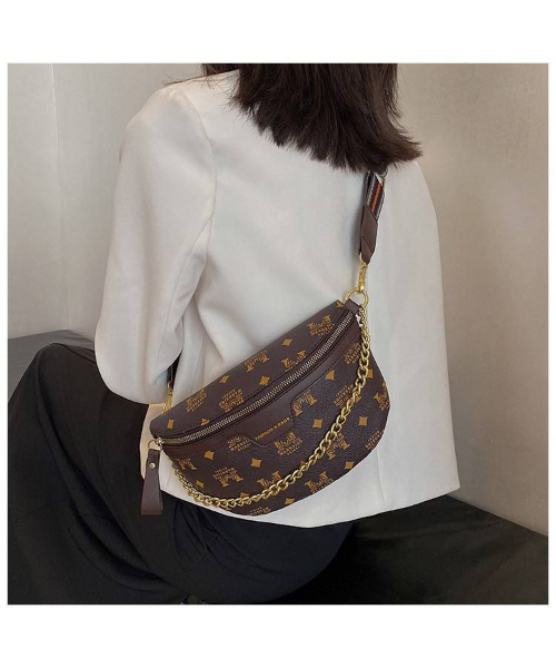 Bumbag Fanny Pack & Shoulder Bag Chain Waist Bag BLACK & Gold Chain Faux  Leather