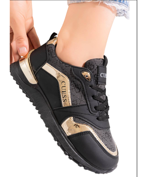 Printed Casual Laces Up Shoes For Women - Black Gold