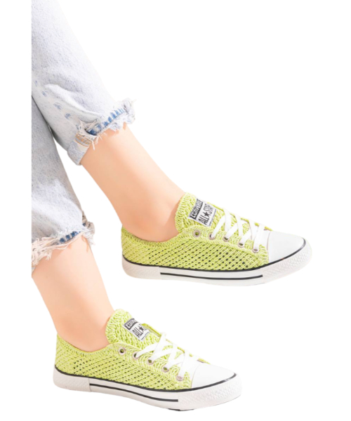 Knitted Flat Lace Up Shoes For Women - Light Green