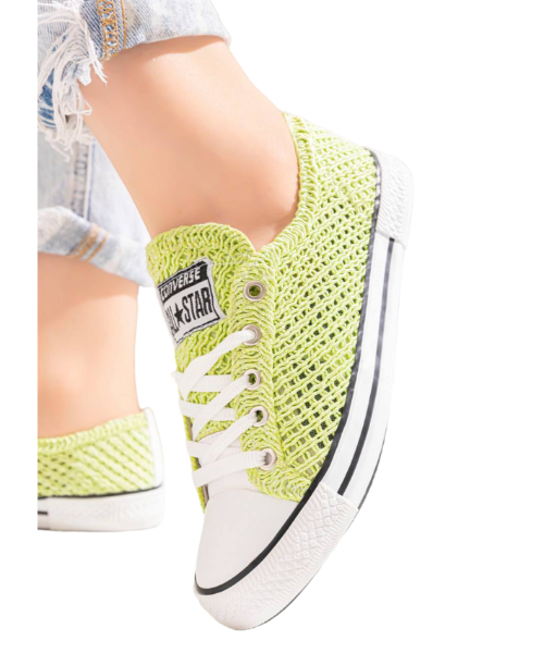 Knitted Flat Lace Up Shoes For Women - Light Green