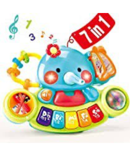 لعبة بيانو موسيقي إلكتروني شكل فيل مع ضوء ونغمات للأطفال - متعدد الالوان