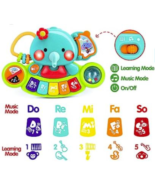 Musical Electronic Piano Elephant Shape Lights And Sound Game For Kids - Multicolor