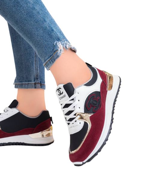 Red leatherette lace up on sale sneaker