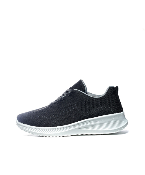 Basic Lace-Up Textile Sportive Sneaker For Men - Black White