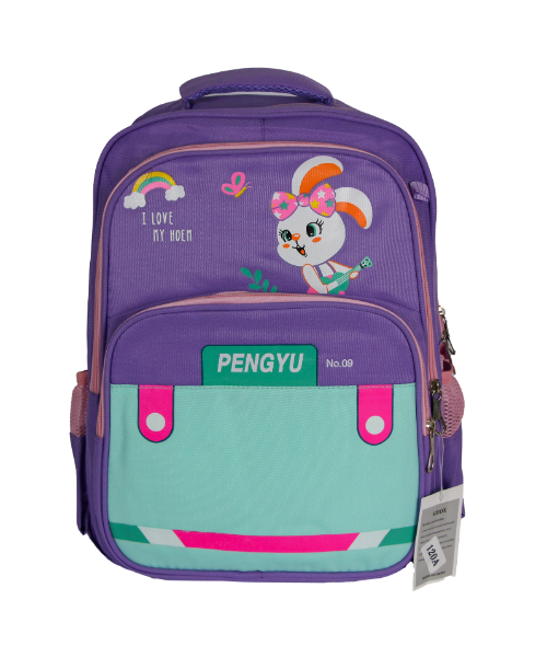 Printed School Backpack For Kids 17×14 Cm - Purple Green