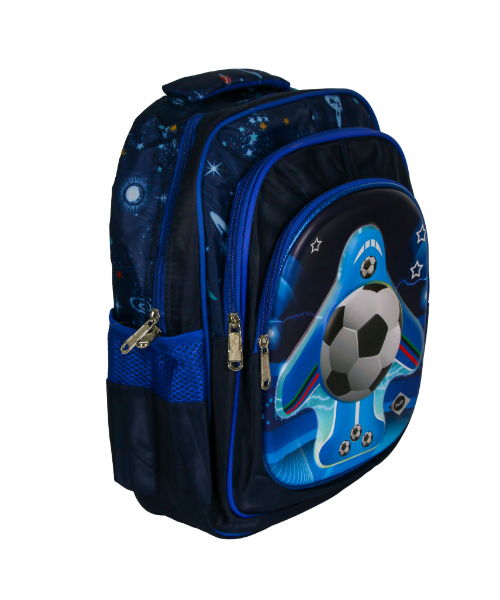 شنطة مدرسية بطبعة كرة قدم للأطفال 32×38 سم - أزرق أسود