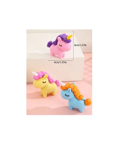 unicorn Erasers 3 pieces  -  Multi Color