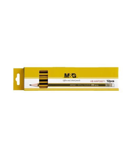M&G Awp30871 Pencils With Eraser Hb 12 Pieces - Black Yellow