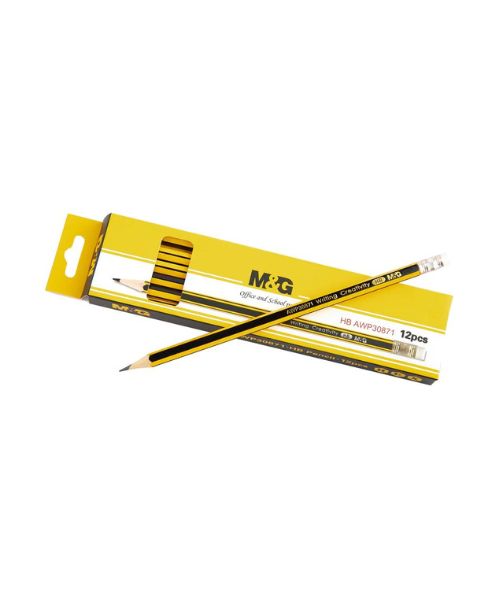 M&G Awp30871 Pencils With Eraser Hb 12 Pieces - Black Yellow