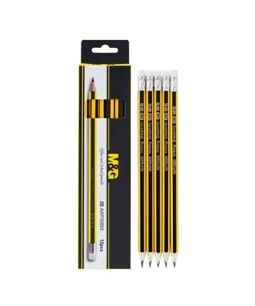M&G Awp30855 Pencils With Eraser 2B 12 Pieces - Black Yellow