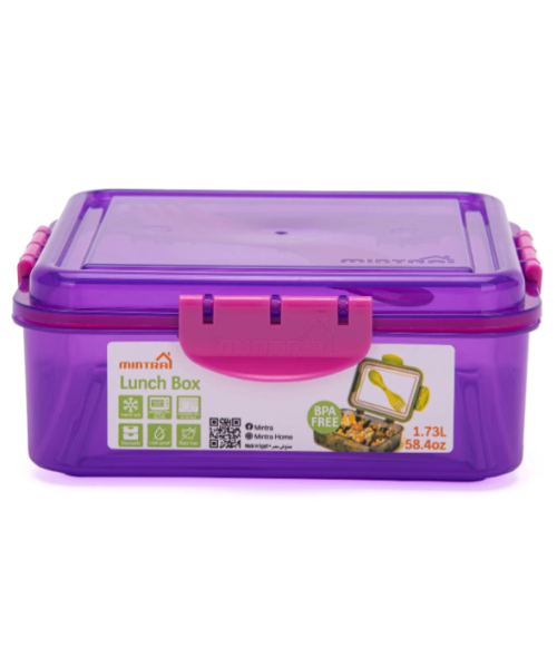 Mintra Plastic Lunch Box With Fork and Spoon 1.7 L - Purple