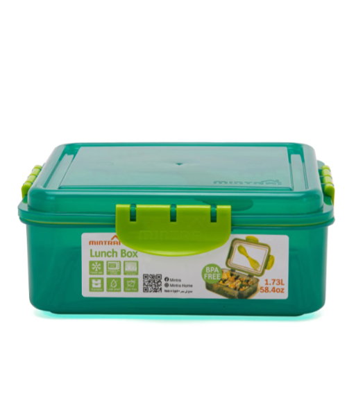 Mintra Plastic Lunch Box With Fork and Spoon 1.7 L - Green