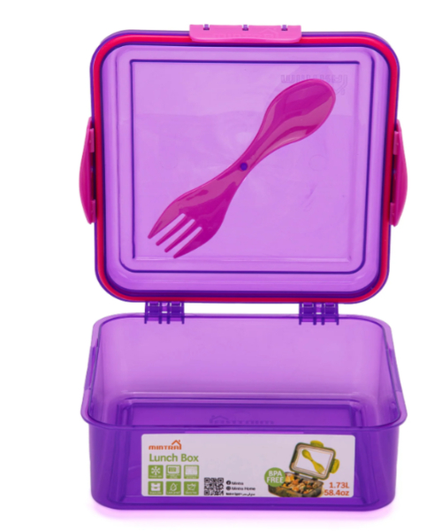 Mintra Plastic Lunch Box With Fork and Spoon 1.7 L - Purple