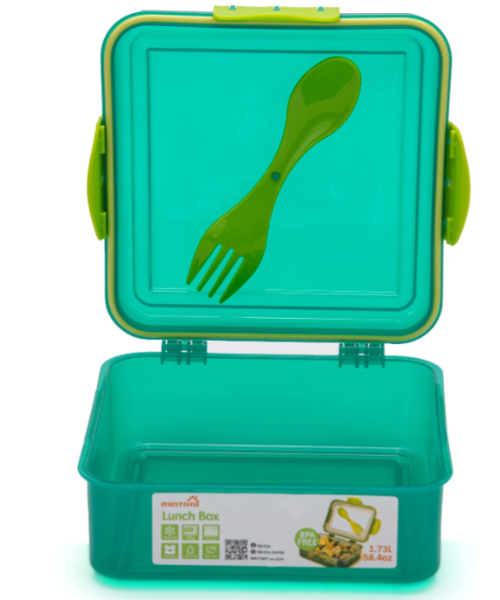 Mintra Plastic Lunch Box With Fork and Spoon 1.7 L - Green