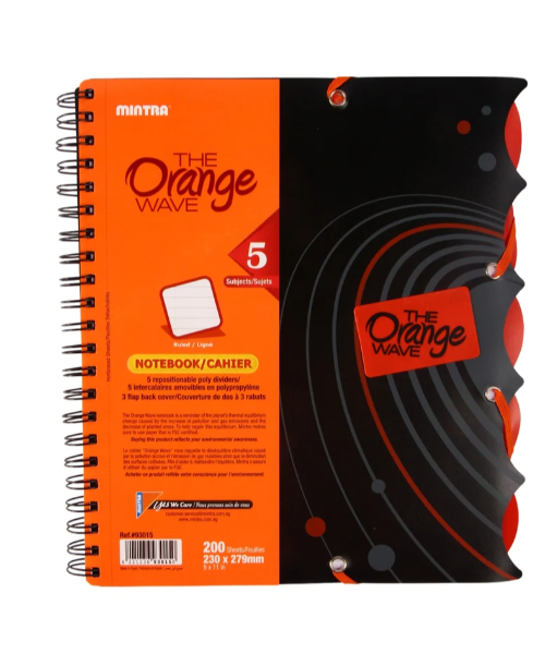 Mintra Orange Wired Notebook 200 Sheets A4 - Black Orange