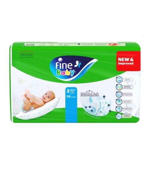 Fine Baby Size 2 Diapers Double lock From 3 To 6 kg - 58 Pieces
