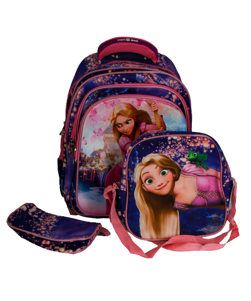 Printed Raiponcl School Backpack For Kids 36×46 Cm - Blue Pink