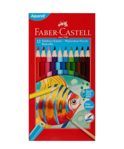 Faber Castell Long Water Color Pencils With Brush 12 Pieces - Multi Color