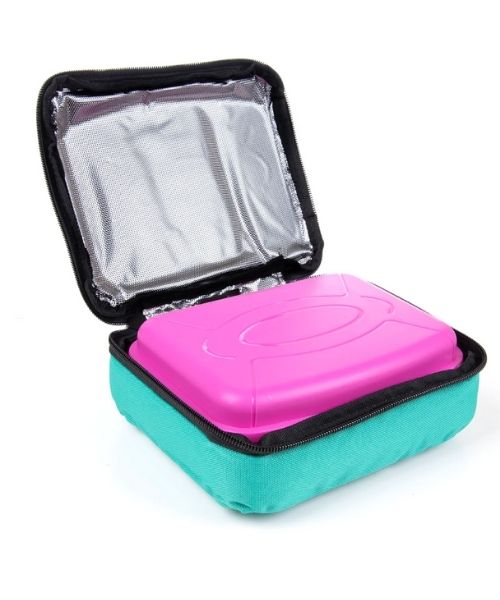 Mintra Insulated Cooler Bag With Lunch Box 1.4 Liter 2 Pieces - Light Green Fuchsia