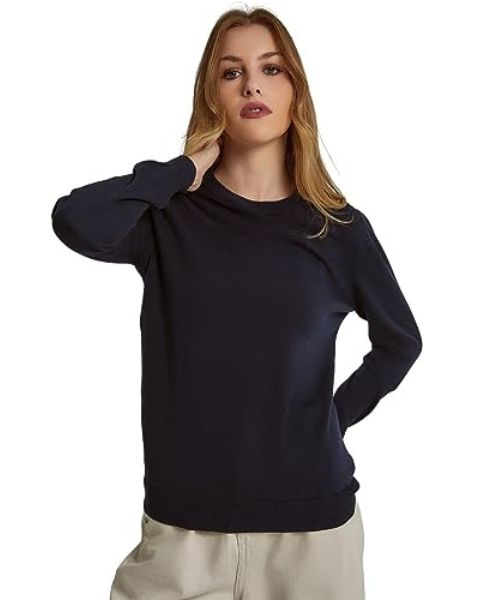 Solid Round Neck Cotton Womens Sweatshirt