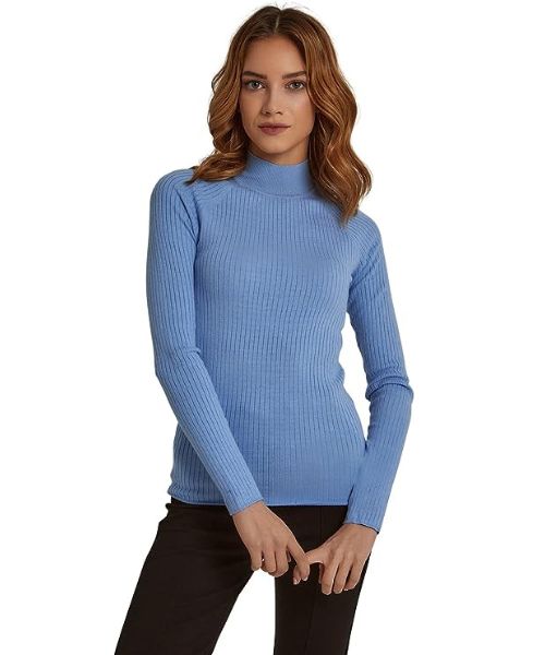 High Neck Ribbed Top Blue