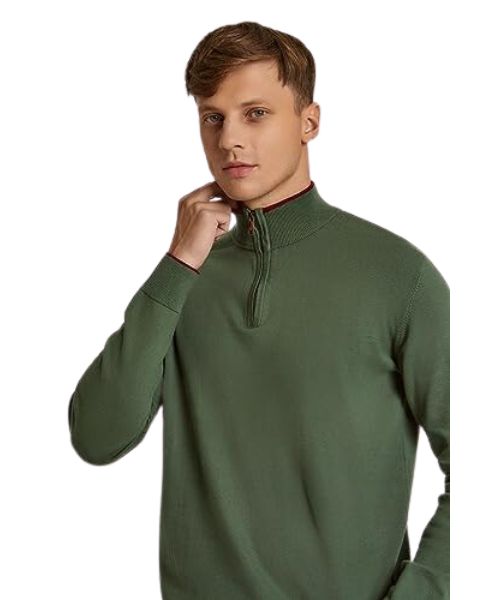 Premoda Solid Pullover High Neck Full Sleeve For Men - Olive
