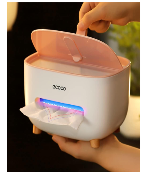 Ecoco Tissue Box Holder With Storage 20.5 X 16 X 12 Cm - White Pink
