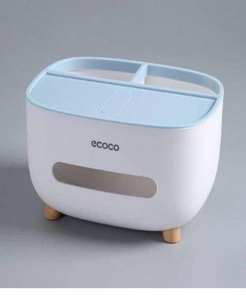 Ecoco Tissue Box Holder With Storage 20.5 X 16 X 12 Cm - White Light Blue