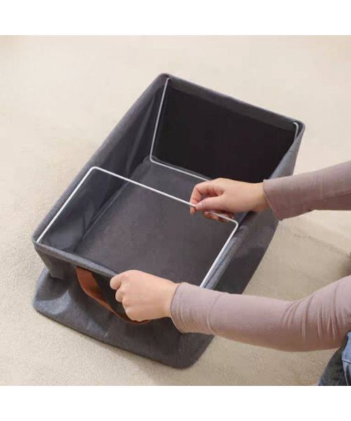 صندوق تخزين ملابس قماش باطار معدني - رمادي