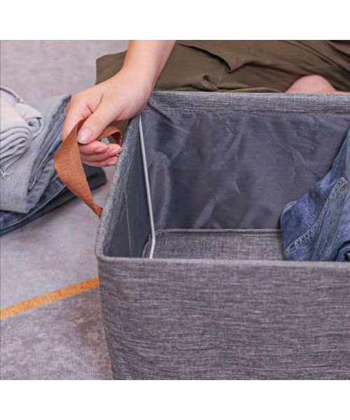 صندوق تخزين ملابس قماش باطار معدني - رمادي